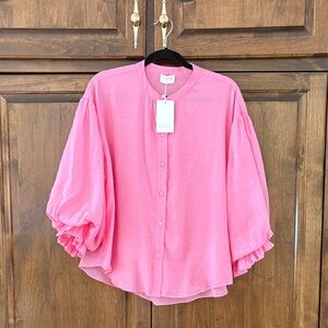 New Fate Pink Button-Up Blouse S